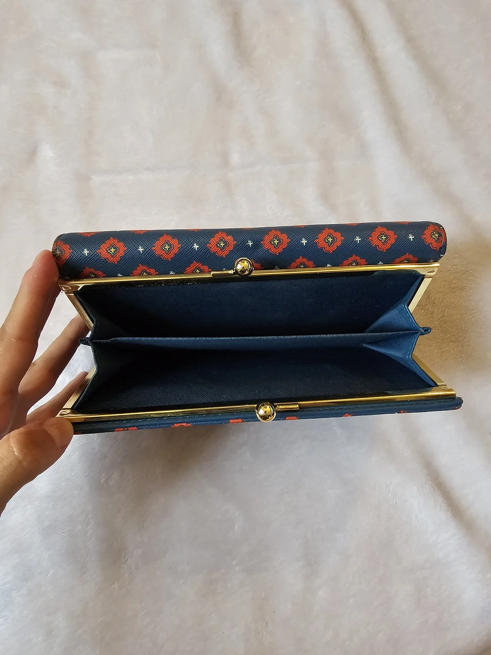 Blue Pattern Wallet with Gold Accent
